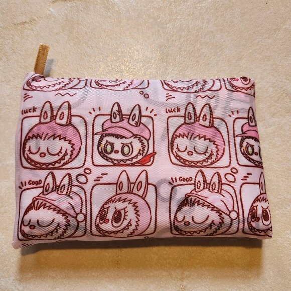 Labubu Pink  Foldable Reusable Shopping Bag with Small Pouch – Nylon - Picture 6 of 10